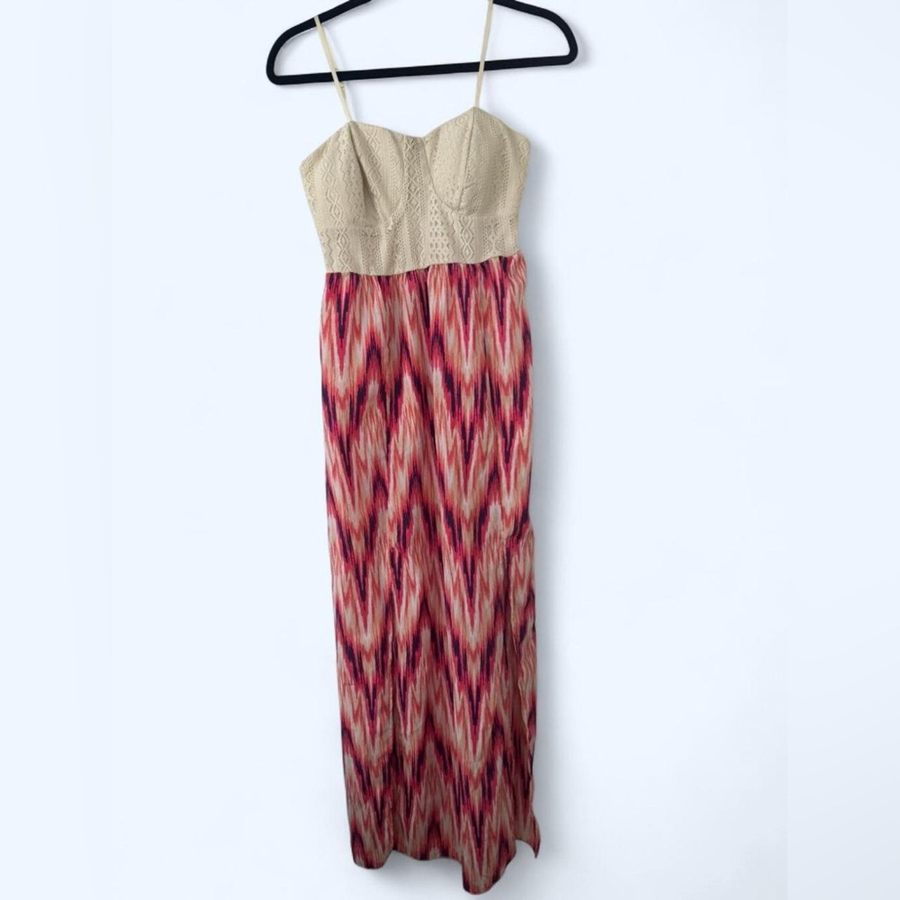 No Boundaries Strapless Beige and Multicolor Maxi Dress